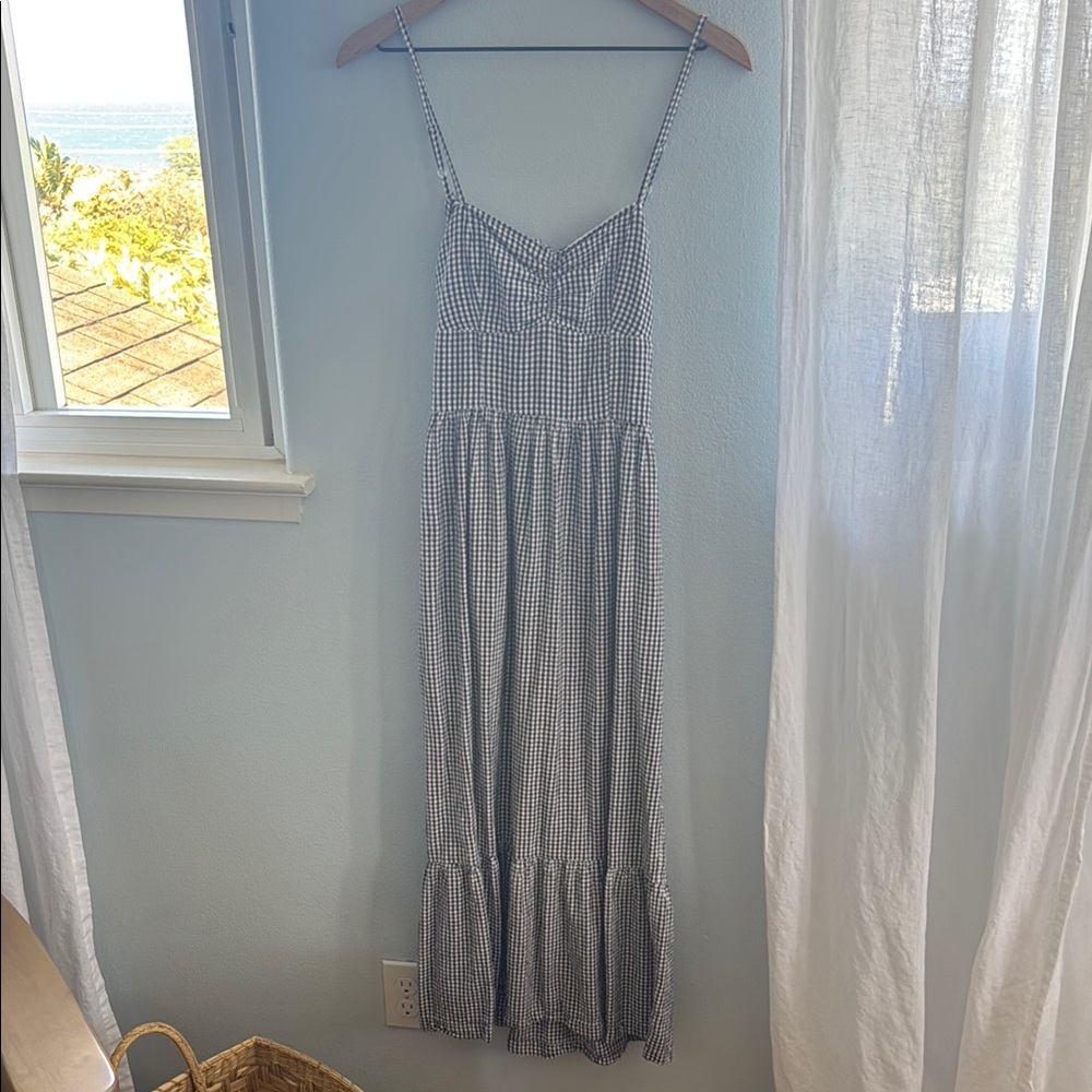 Gingham Maxi Sundress with Spaghetti Straps - Black/White